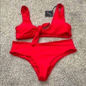 Zaful Red Sporty Tie-Front Bikini
